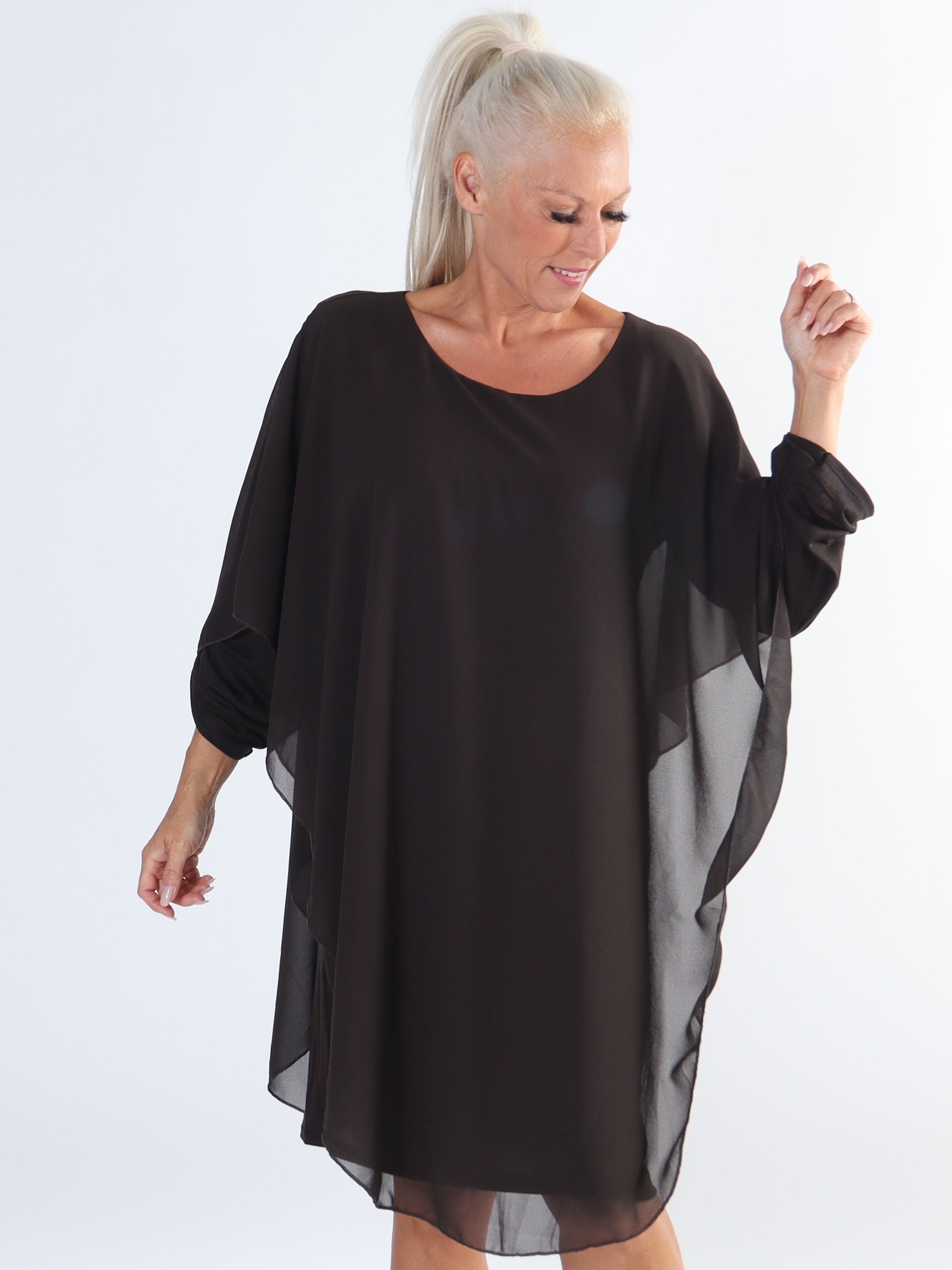 Kenya Long Sleeve - Plus size tunikakjole med chiffonlag